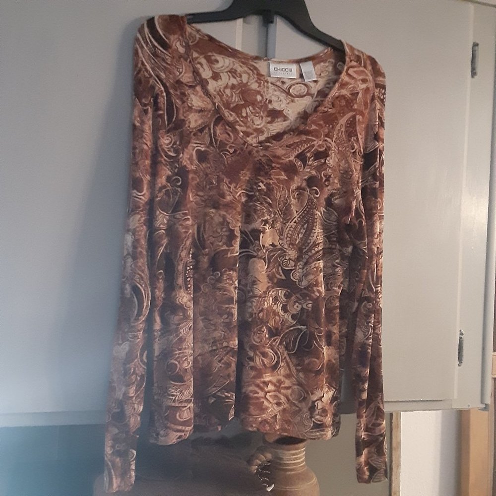Chico's Travelers Size 3 Long Sleeve Blouse